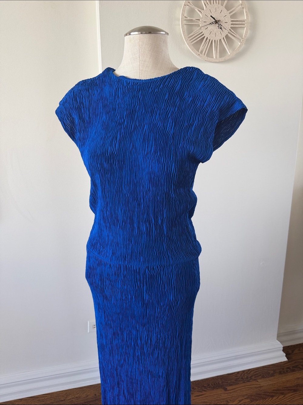 Vintage Bright Cobalt Blue Textured drop waist Dress